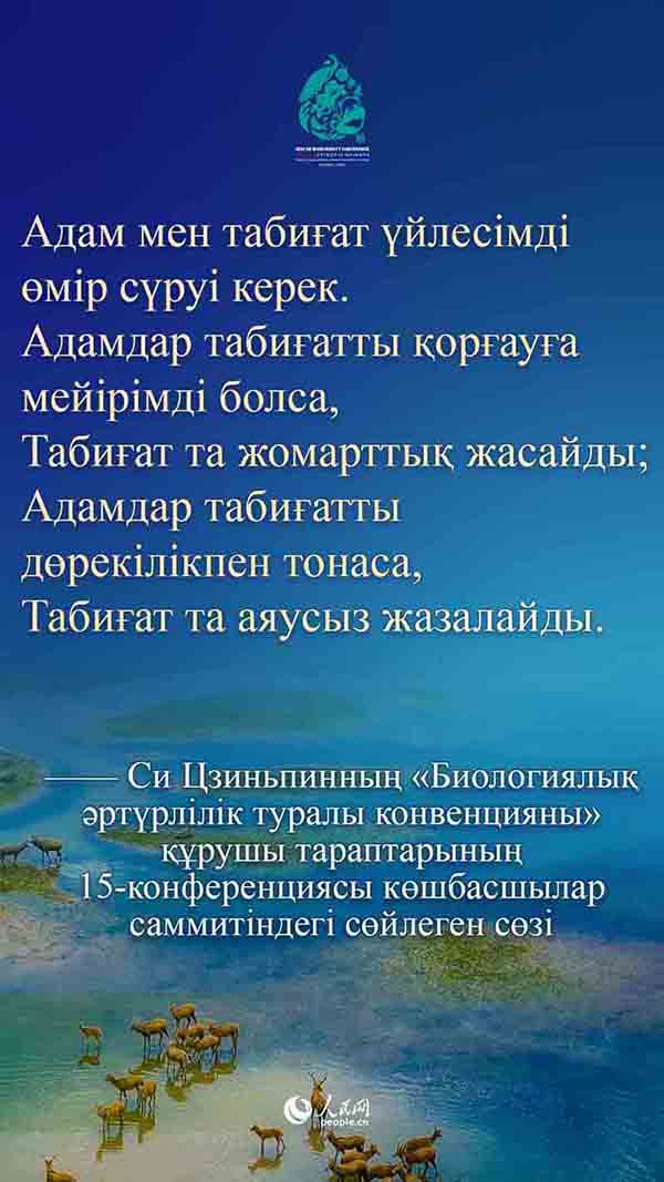 Си Цзиньпинның «Биологиялық әртүрлілік туралы конвенцияны» құрушы тараптарының 15-конференциясы көшбасшылар саммитіндегі сөйлеген сөзі