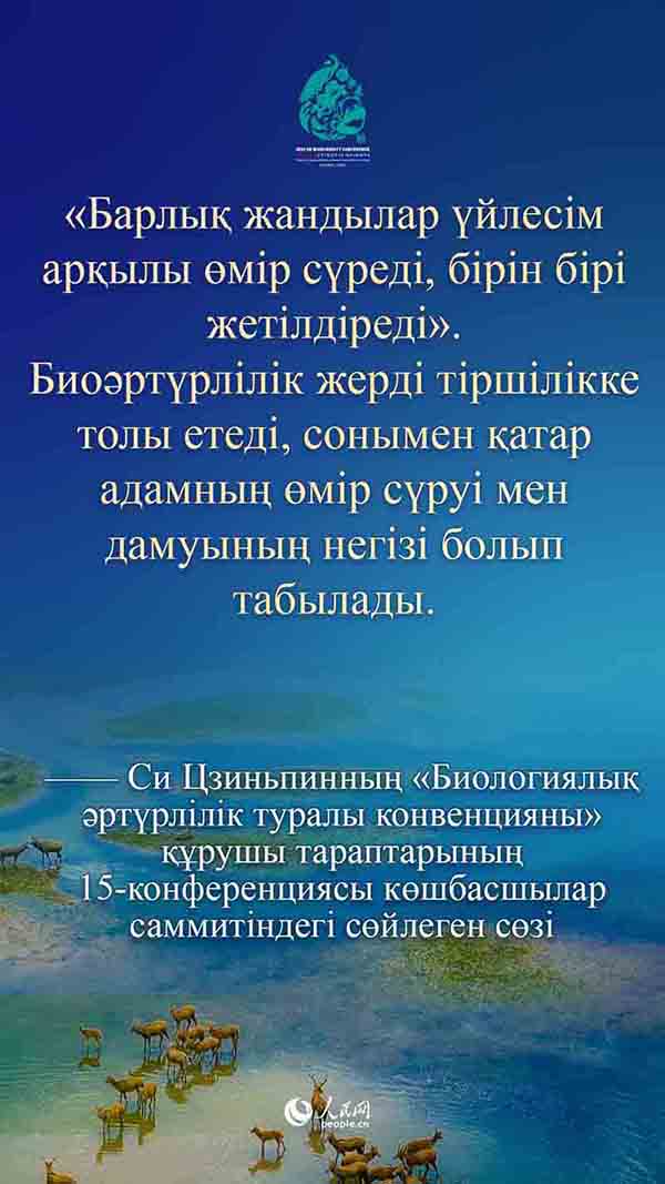 Си Цзиньпинның «Биологиялық әртүрлілік туралы конвенцияны» құрушы тараптарының 15-конференциясы көшбасшылар саммитіндегі сөйлеген сөзі