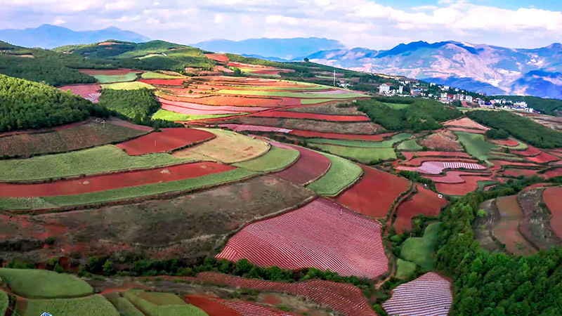 Юньнаньның Дунчуань ауданы: Таулы аймақтағы майлы бояу суреттей атыз